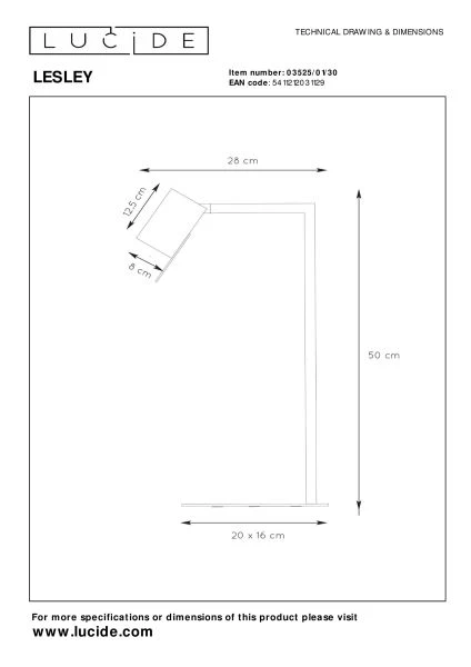 Lucide LESLEY - Bureaulamp - 1xGU10 - Zwart - technisch